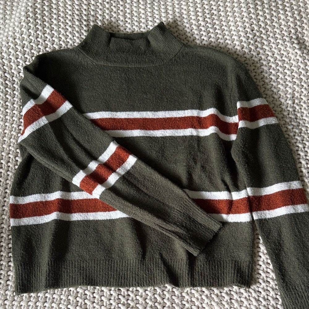 Cozy Casual Olive and Rust Striped Sweater